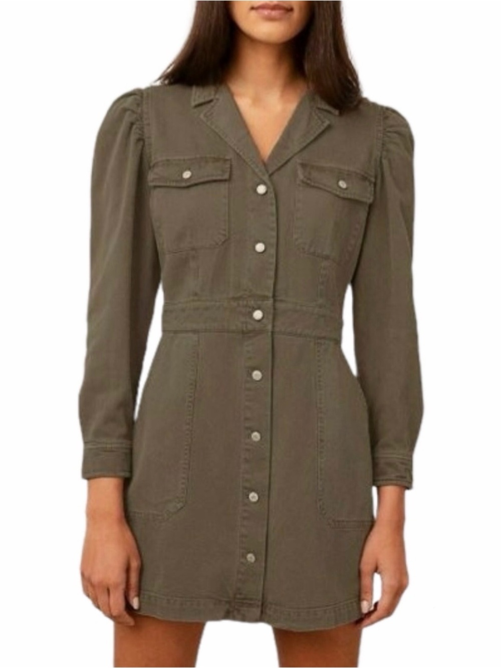 RAILS Lisette Moss Green Utility Mini Shirt Dress Long Puff Sleeve‎ Sz Medium